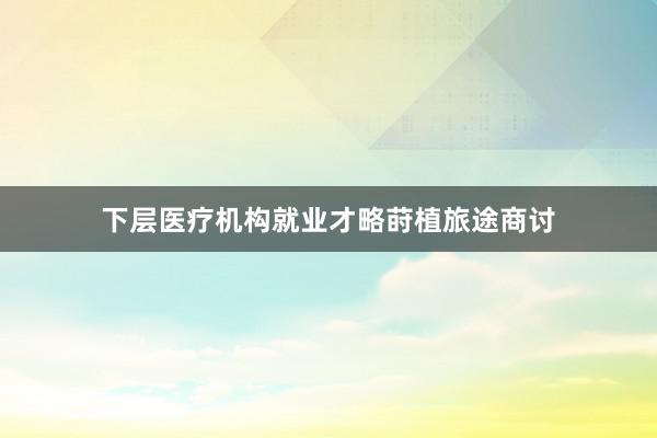 下层医疗机构就业才略莳植旅途商讨